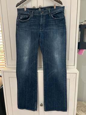 7 For All Mankind Men's Bootcut Distressed Stretch Jeans Blue Wash 34x32